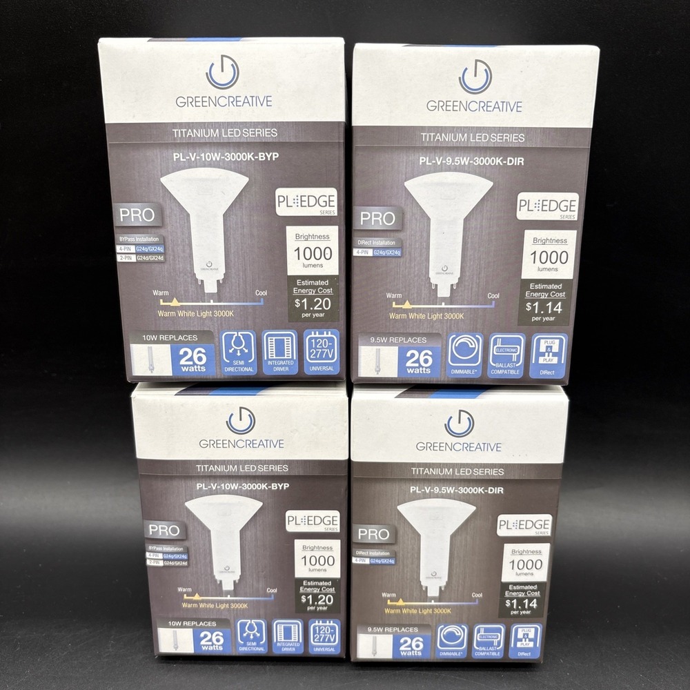 Lot of 4 Green Creative 10W LED PL-V 3000K Bypass 1000lm Replaces 26W CFL
